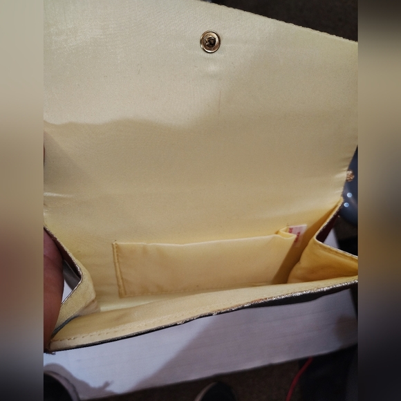 Metallic Gold Purse, Snap Shut And Open Compartment With Pocket, Strap - Picture 5 of 7